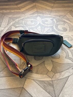 Coach Black Pebbled Leather Zip Pouch with Orange Interior Trim